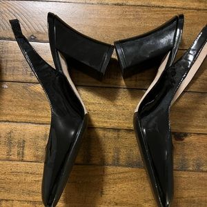 Stuart Weitzman "Curveblock" Patent Calf Leather Pumps